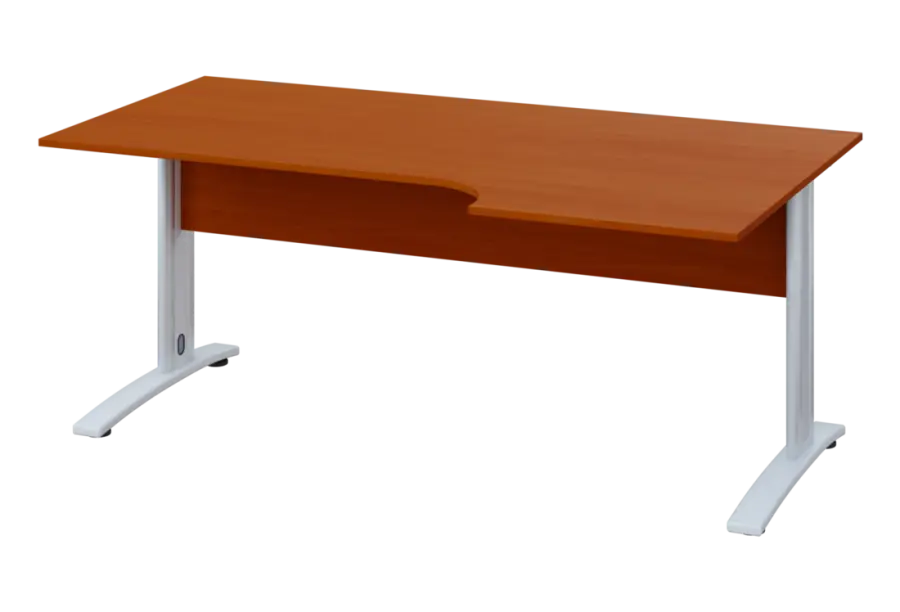 ERK 18 - 186 stůl kancelářský, rohový, pravý, kovová podnož bílá, deska 18 mm, široký 1800 mm, třešeň šumavská